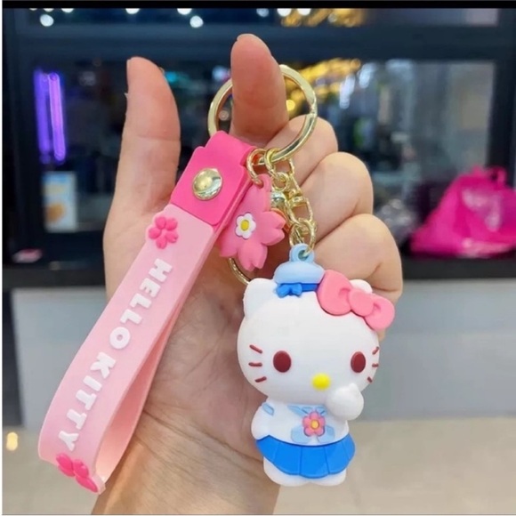 SANRIO Hello kitty Blue Pink Charm Keychain Cute Kawaii Licensed Japan - Picture 1 of 6
